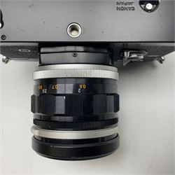 Canon QL Pellix camera body, serial no. 807468, with 'Canon FL 58mm 1:1.2' lens, serial no. 60185