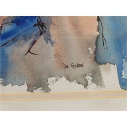 Rosemarie de Goede (South American Contemporary): The Card Players, watercolour and ink signed 28cm x 38cm