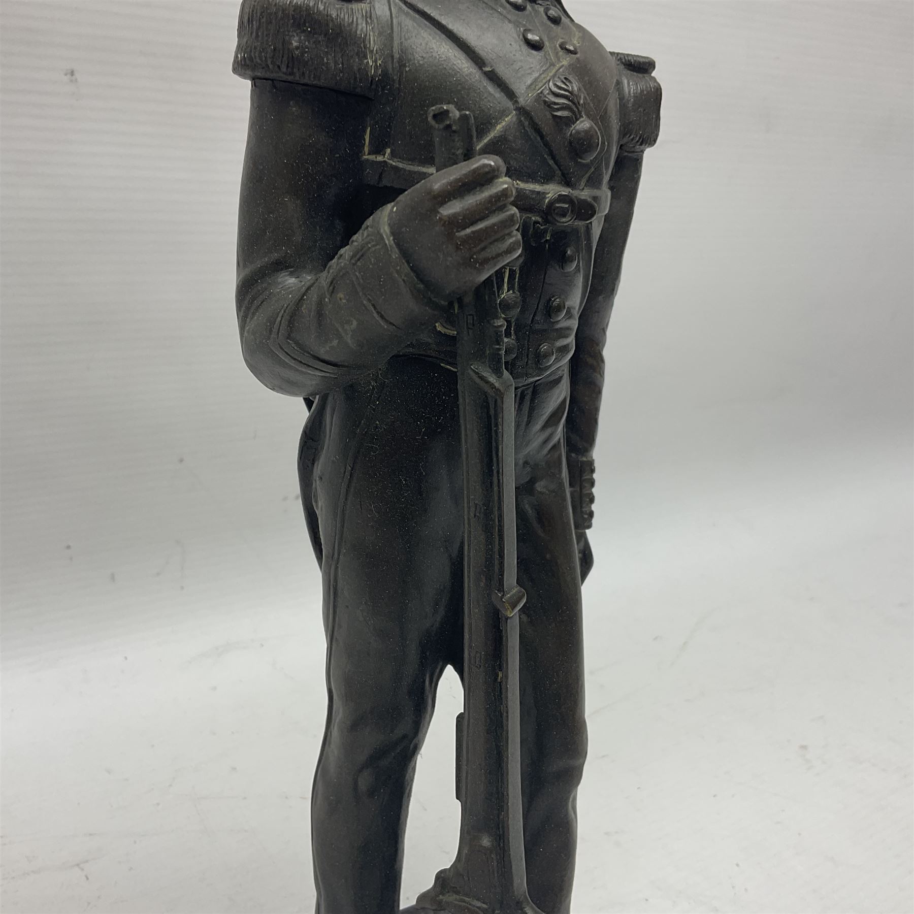 Bronzed figure of a Grenadier guard, H33cm