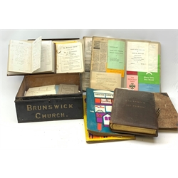  Collection of 19th century and later paper ephemera of Whitby interest relating to Brunswick and Thorpe Wesleyan Methodist Chapels including manuscript deeds on vellum, two Victorian photograph albums, leather bound cash book, tin deed box with manuscript memorandums, scrap books etc  