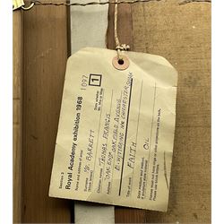 Thomas Francis Barrett AMC FRSA (British 20th century): 'Faith', oil on canvas signed and dated 1966, titled verso with artist's addresses 106cm x 71cm in Pre-Raphaelite style hand-tooled gilt gesso frame
Provenance: Royal Academy Exhibition 1968, label verso 