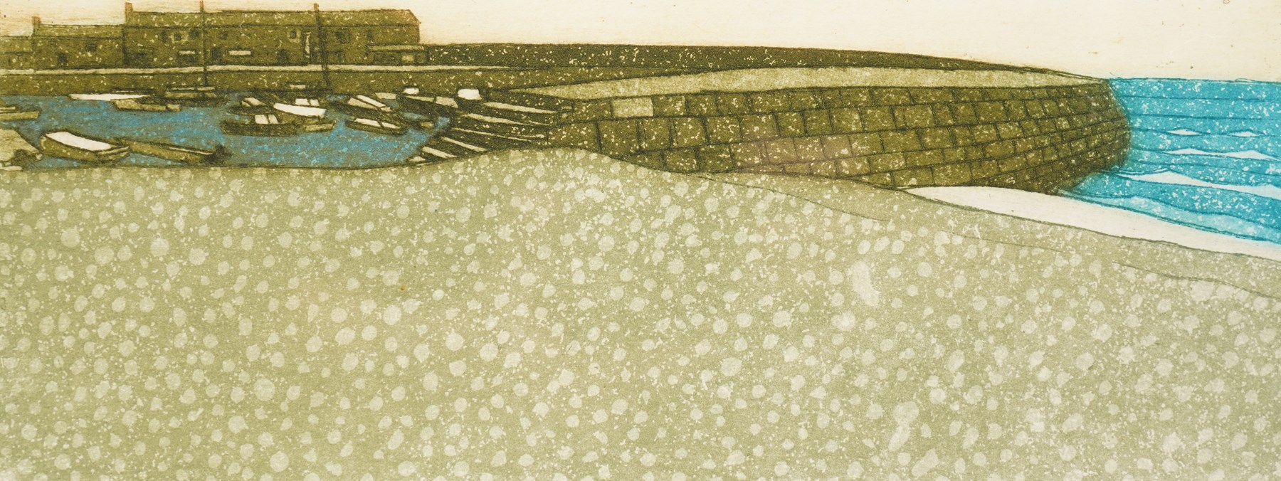 John Brunsdon ARCA (British 1933-2014): 'The Cobb' - Lyme Regis, coloured etching signed and titled in pencil 11cm x 29cm