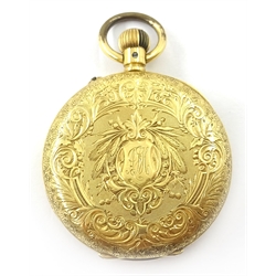  Swiss 18ct gold pocket watch, all-over scroll decoration no 67963 stamped Helvetia 18k   