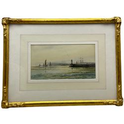 John Hamilton Glass (Scottish 1820-1885): Dutch Fishermen on the Shore, watercolour signed 24cm x 34cm; Manner of Henry Barlow Carter (British 1804-1868): Boats Unloading on the Shore, watercolour unsigned, various labels verso 17cm x 24cm; R Bayles (British 20th century): 'Morning Mists', watercolour signed titled and dated 1947, 14cm x 26cm (3)