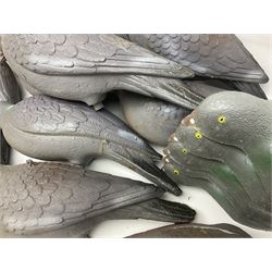 Eighteen plastic pigeon decoys comprising ten full body and eight shells with quantity of various stakes; some marked made in Italy