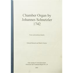 Mid-18th century Johannes Schnetzler (John Snetzler) Chamber Organ 1742
Single manual chamber organ, five octave keyboard with 58 keys GG-f3, A=427, with ebonised naturals and ivory faced sharps. With six speaking stops, Open Diapason, Twelfth, Cornet, Stopped Diapason, Flute and Fifteenth. Crank foot operated single rise reservoir. Case with alterations from the early part of the 19th century including the “gothic” arches and rectangular watered silk panels. Some of the pipework has been replaced, all the pipework is however present and the organ plays, however the pipe work is dirty and in need of attention, the action and stop work is also in need of some repair, adjustment and regulation. Thought to be the oldest Schnetzler chamber organ in Great Britain and is referred to in some sources as possibly owned by Handel who lived in London when Schnetzler worked there. However there is no documentary evidence to confirm this. Full notes and technical details regarding the background, restoration and history of this instrument can be found in The Harley Foundation Historical and Technical Report No 29 (2005) by Edward Bennett and Martin Goetze. This report can be downloaded 
HERE.

Given the intricate nature of these historic instruments, specialist support will be available if required – including a professional organ builder prepared to undertake full dismantling and reassembly – to assist successful buyers with safe removal and onward handling. Price upon application. 

This item has been registered for sale under section 10 of the APHA Ivory Act Reference GXAQ2W4S




