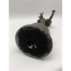 After E Plat, bronze modelled as a dancing child, signed E. Plat, upon cylindrical black marble base, H40cm