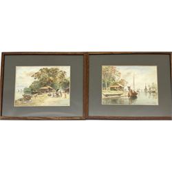 Maung Tun Hla (U Tun Hla) (Burmese 1874-1946): Small Village Riverbank Scenes, pair watercolours signed M T Hla 16cm x 21cm (2)