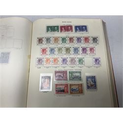 Single album collection of King George VI stamps, including Aden, Antigua, Ascension, Australia, Bahamas, Bahrain, Barbados, Basutoland, Bechuanaland, Bermuda, British Solomon Islands, Brunei, Burma, Cayman Islands, Dominica, Falkland Islands, Gambia, Gilbert and Ellice Islands, Gold Coast, Great Britain 1939-48 set to one pound including ten shilling dark blue, Grenada, Hong Kong, India, Ireland, Jamaica, Leeward Islands, Malta, Mauritius, New Zealand etc