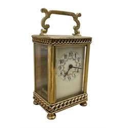 French- Edwardian 8-day carriage clock c1910, with recessed chain decoration and a serpent...