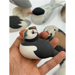 Group of eleven Scottish 'Isle of Arran' bisque porcelain birds, to include Great Northern Diver, Eider, great Crested Greebe, Artic Tern, King Penguin, etc.
