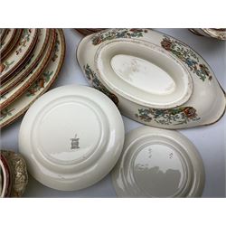Victorian Copeland Spode Indian Tree pattern dinner service, to include sixteen dinner plates, fifteen side plates, eleven soup bowls in two sizes, four covered tureens of various forms, eight serving platters of various sizes etc  (74)