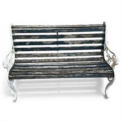 White painted cast iron slatted garden bench