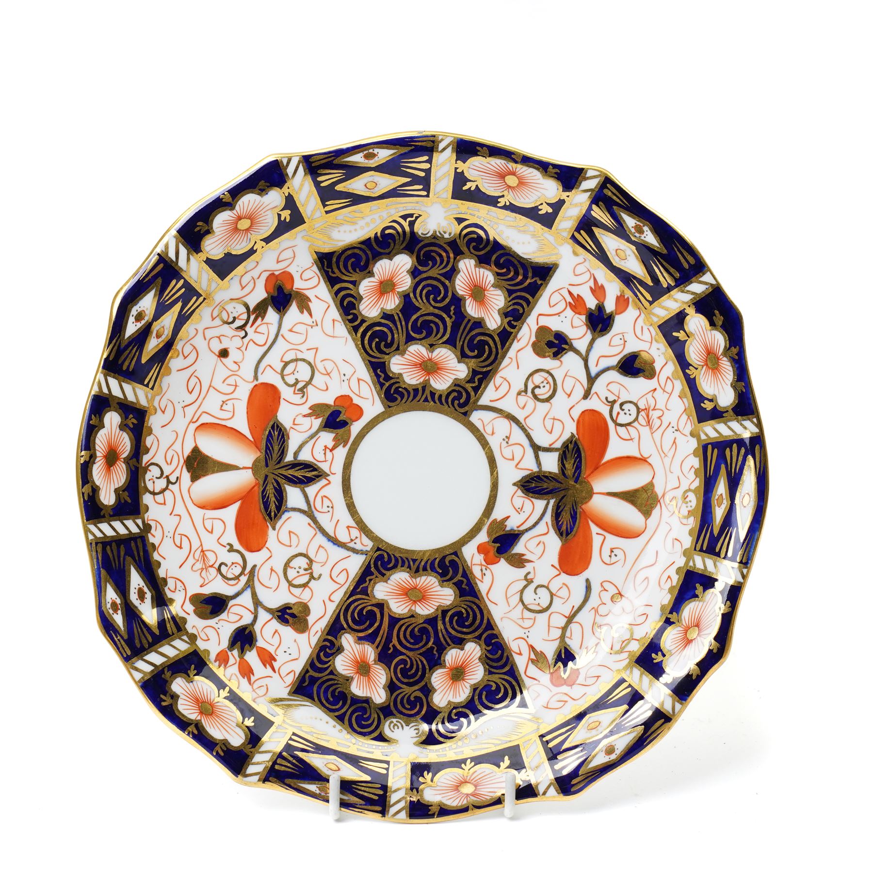 Mixed Royal Crown Derby Imari 6299 pattern wares, including a pair of vases, H8cm; covered twin handled urn, H14cm; slender vase, H19cm, and a pattern 2451 plate, D23cm (5)