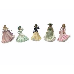 Five Royal Worcester figures, comprising Rachel, Kate, Hannah, Sarah, and Annabel, together with five Coalport figures, comprising Language of flowers I love you Roses are Red limited edition 946 of 2000, the Collingwood collection Rosemary, Ladies of Fashion Lady in Red, Elizabeth, and Josephine, each with box. 