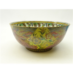  Daisy Makeig-Jones for Wedgwood lustre bowl, the exterior decorated in the 'Nizami' pattern and the interior having a border of bell shaped flowers and stylised foliage, D21cm   