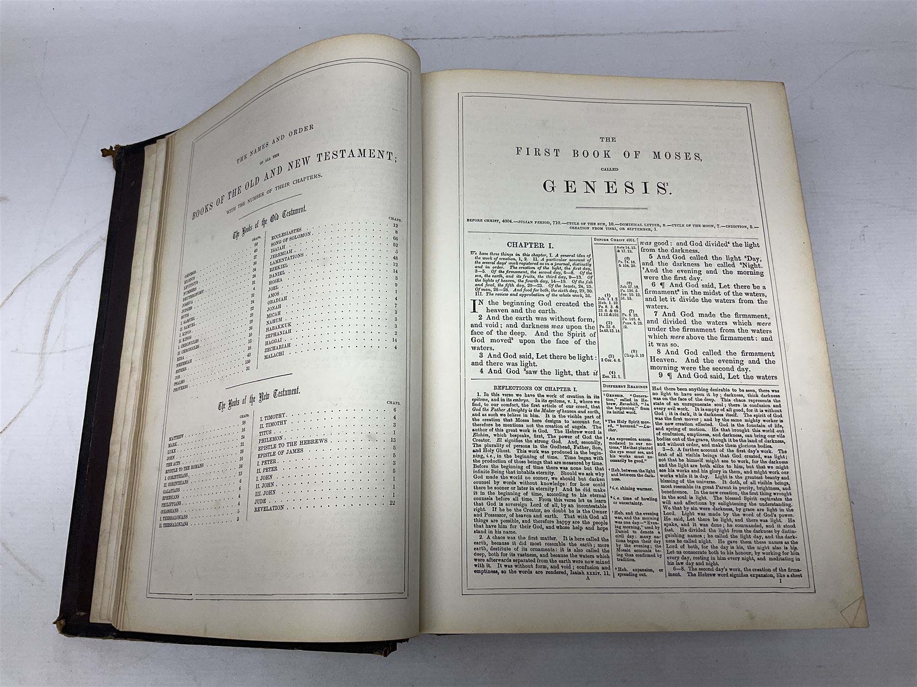 Victorian The Family Devotional Bible, by Rev Matthew Henry, pub. London and New York, The London Printing & Publishing Co, circa 1860, with steel engraving plates and gilt edges, L35cm