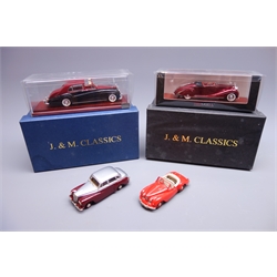  Two J&M Classics die-cast models - Daimler Conquest Saloon Mk.II No.102 and Jowett Jupiter Roadster Mk.1A No.14, both boxed, and two TSMModels - 2009 Rolls-Royce Phantom Coupe and 1962 Rolls-Royce Phantom V Sedanca de Ville, both in perspex display cases (4)  