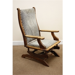  19th century beech rocking chair, upholstered back and seat, W63cm  