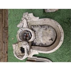 Three section cast stone garden figure of a boy carrying fishing net and a satchel with a water feature together with a cast stone planter on plinth - THIS LOT IS TO BE COLLECTED BY APPOINTMENT FROM DUGGLEBY STORAGE, GREAT HILL, EASTFIELD, SCARBOROUGH, YO11 3TX