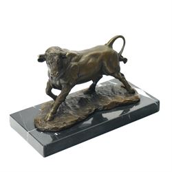 After Antoine Louis Barye - bronze figure of a charging Bull, H13cm