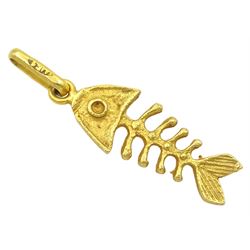 18ct gold fish bone pendant, stamped