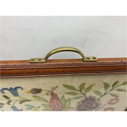 Two 1950s tapestries, the framed example celebrating the 1953 coronation, the second converted into a fire screen depicting a floral display, firescreen H70cm (2)