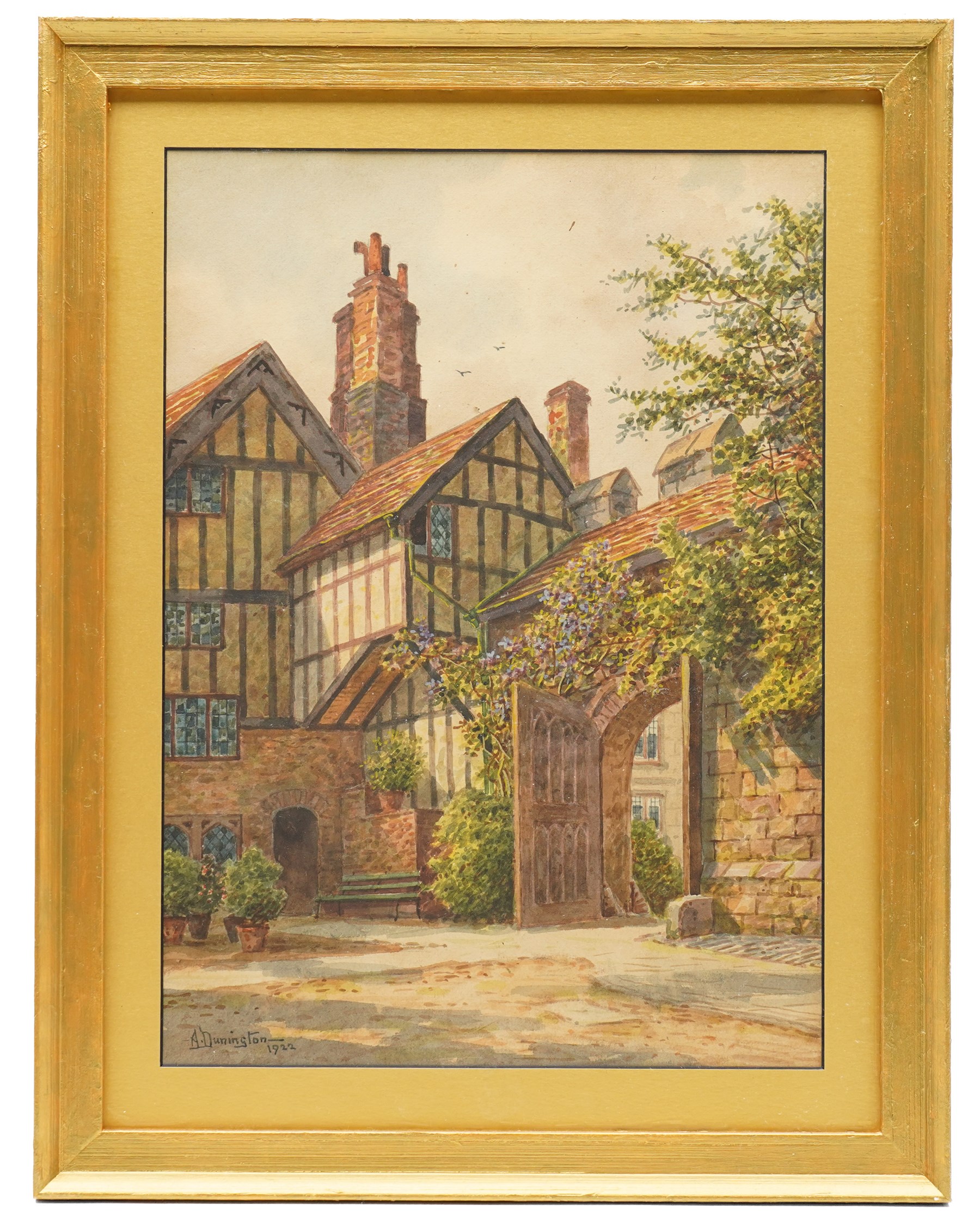 Albert Dunnington (British 1860-1928): Countryside Views and Angler by a Bridge, four watercolours signed and three dated 1915-23, three in matching frames max 25cm x 35cm (4)
