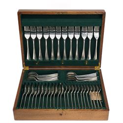  Oak cased canteen of Hanoverian rat tail pattern silver cutlery comprising twelve table f...