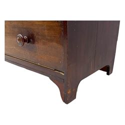 19th century mahogany chest, rectangular top with raised gallery back, fitted with two short and two long cockbeaded drawers, each with bone escutcheon, on shaped bracket feet