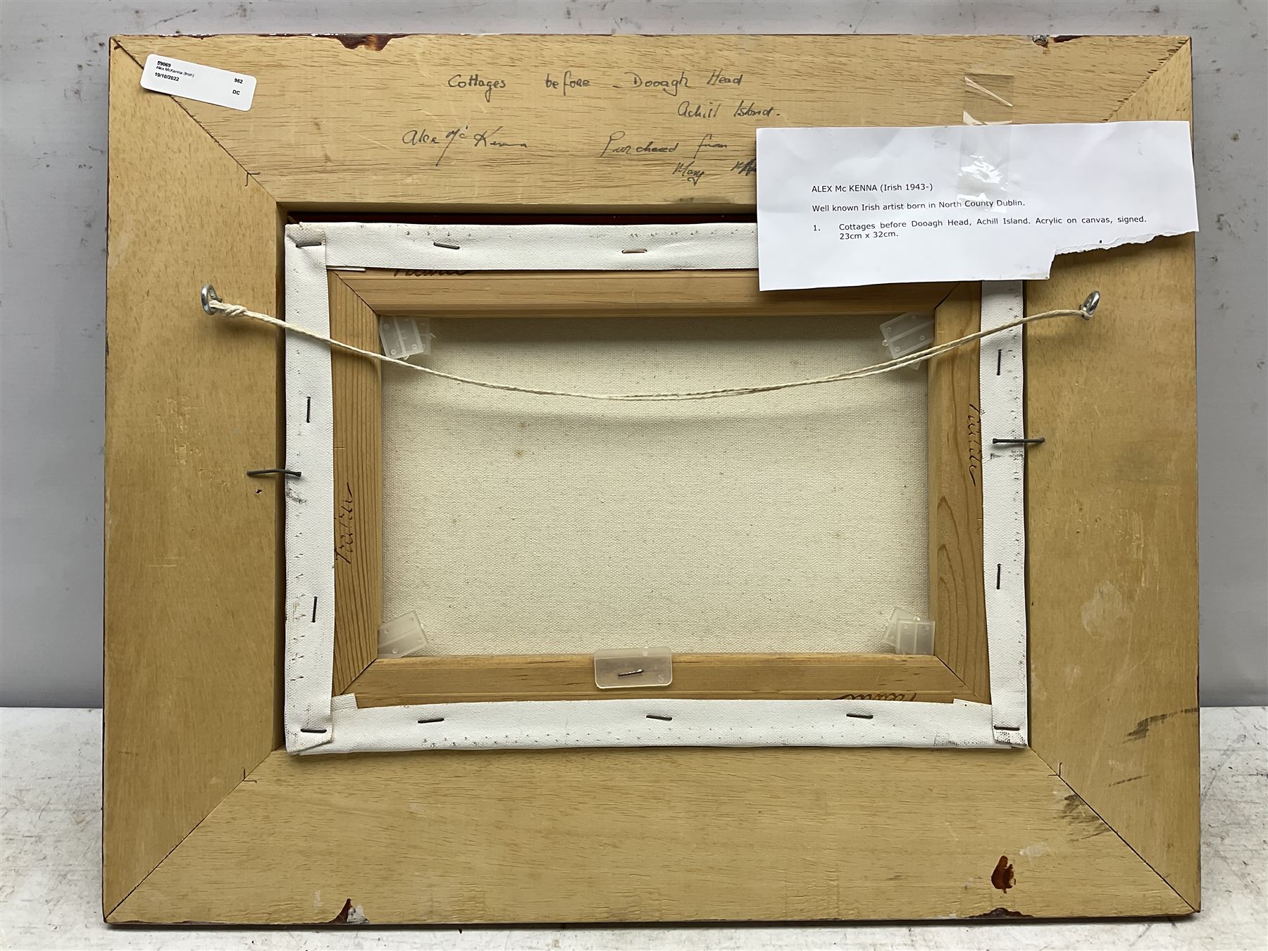 Alex McKenna (Irish 1943-): 'Cottages before Dooagh Head Achill Island', oil on canvas signed, titled verso 23cm x 32cm