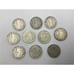 Ten King George V 1918 silver half crown coins