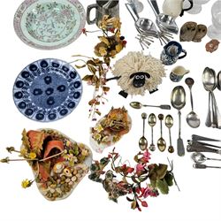 Lladro angel figure, together with a butterfly wing picture, silver plate cutlery etc  