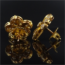  Pair of 18ct gold diamond set clover ear-rings, stamped 750  