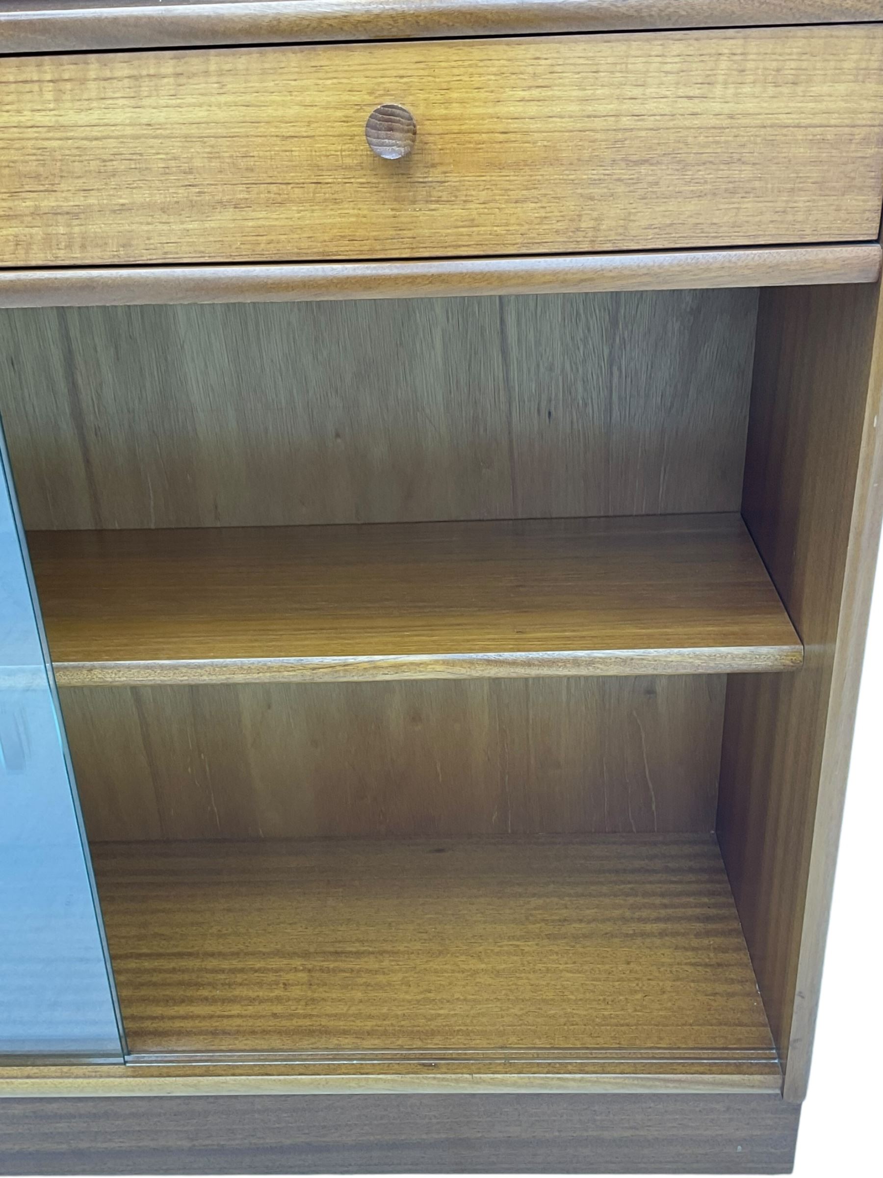 Nathan - teak open bookcase, fitted with sliding glass doors and two drawers