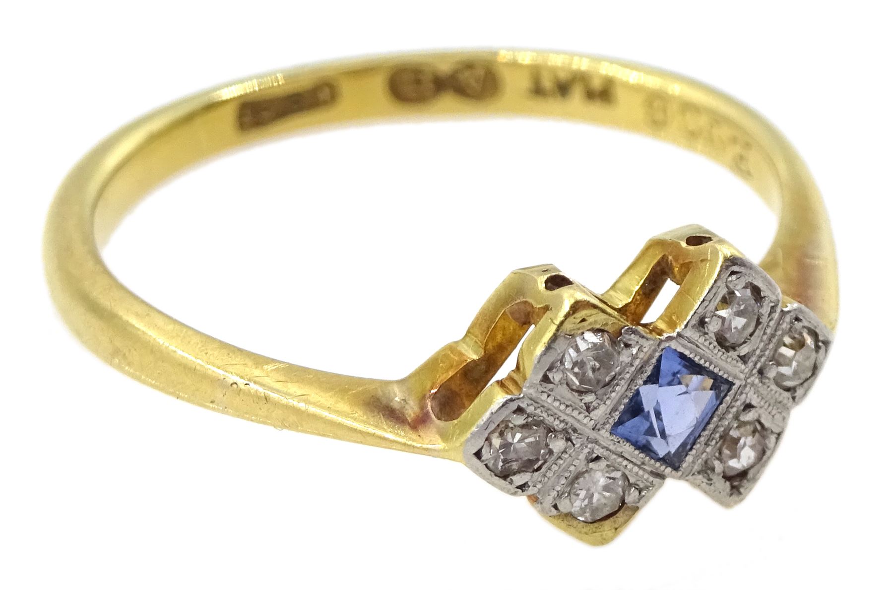 Art Deco 18ct gold diamond and sapphire cluster ring markers mark A H stamped Plat 18ct Jewellery Watches