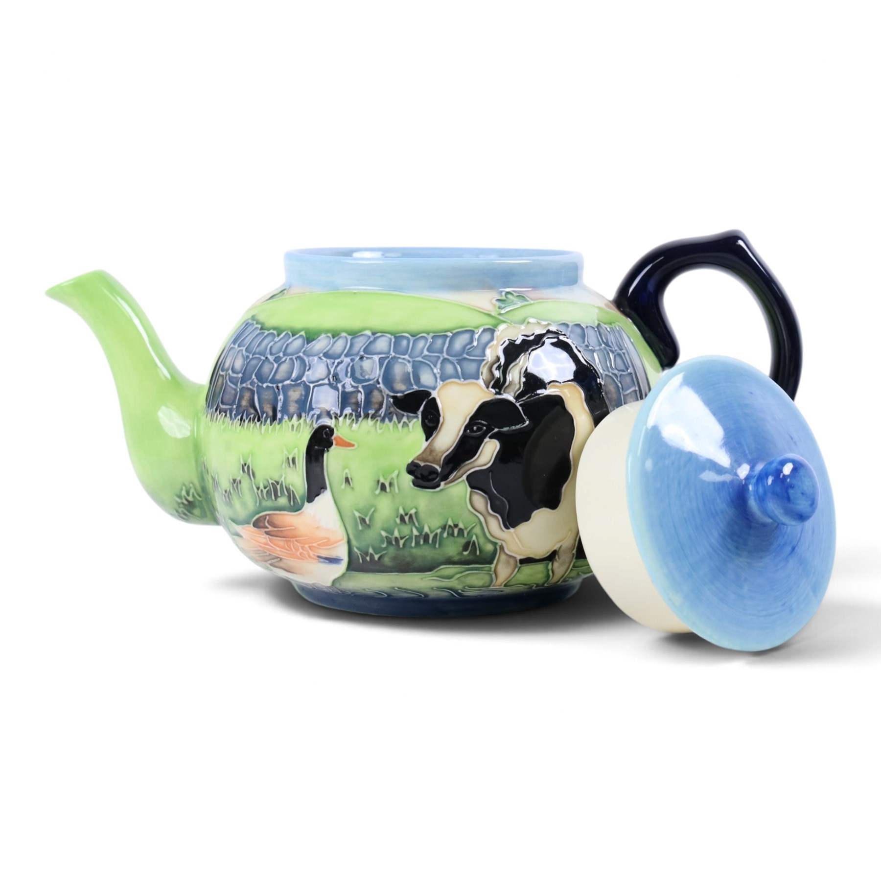 Five pieces Old Tupton Ware Farmyard pattern, comprising three vases, jug and teapot, largest vase H28cm