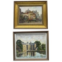 Harry Zeegers (Dutch 1929-): Continental Town Scene, oil on canvas signed in gilt frame 26cm x 34cm; Pauline Shingles (Yorkshire 20th Century): 'Maltings - Nafferton', oil on board signed 39cm x 49cm (2)