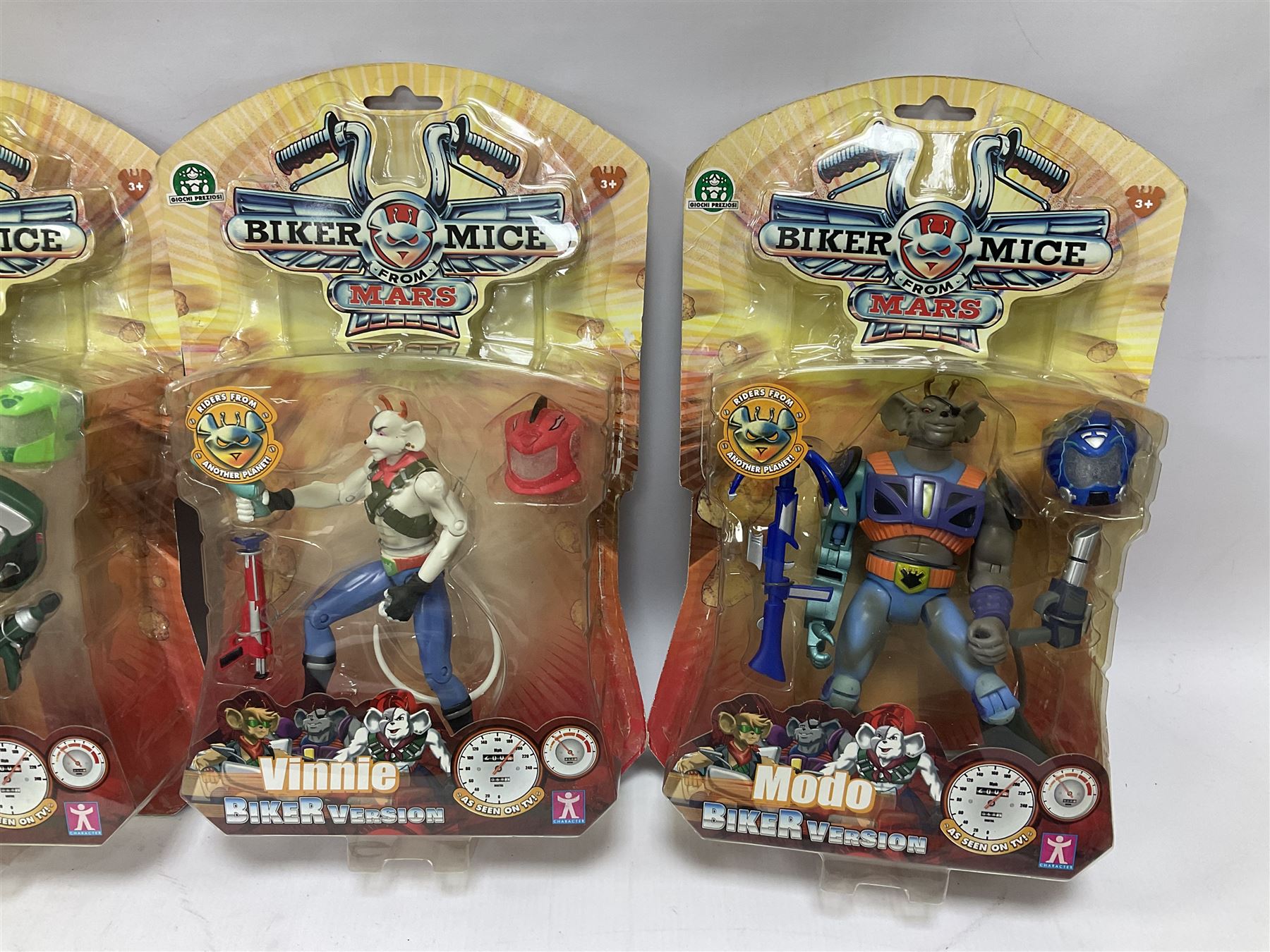 Biker Mice From Mars - Character Options 2-in-1 Bike Blaster; and four carded figures comprising Night Shift, Modo, Vinnie and Throttle; together with six Mattel Max Steel carded figures; all in unopened blister packs (11)