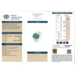 18ct white gold emerald cut emerald ring, each side set with round brilliant cut and baguette cut diamonds, with diamond set shoulders,  stamped 750, emerald 4.77 carat, with World Gemological Institute report