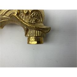 Cast brass spout and tap modelled as stylised fish, largest L32cm