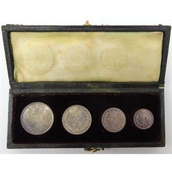  Great British Queen Victoria 1879 Maundy money set fourpence, threepence, twopence and penny, in original dated case  