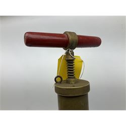 Blue and red painted gas powered bird / pest scarer, bearing label 'Exid bird & pest scarer, imported by C.R.E.A.C.O Hadleigh, Essex', , copper and brass Cymag gas hand pump, three eel spears and a set of badger tongs. Auctioneer's Note: These traps are sold as artefacts for ornamental purposes only as the use of some of them is illegal.