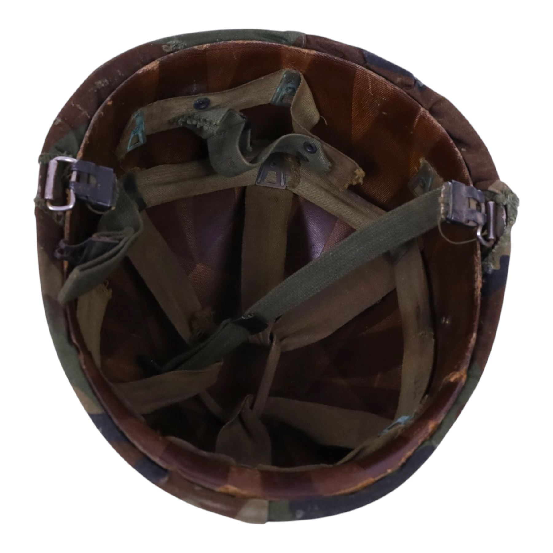 Vietnam war, US Army M1 Combat Helmet, with web chin strap and camo cover