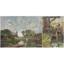 William Roger Benner (British 1884-1964): River Landscapes, two-sided oil on unstretched canvas signed 35cm x 47cm (unframed)