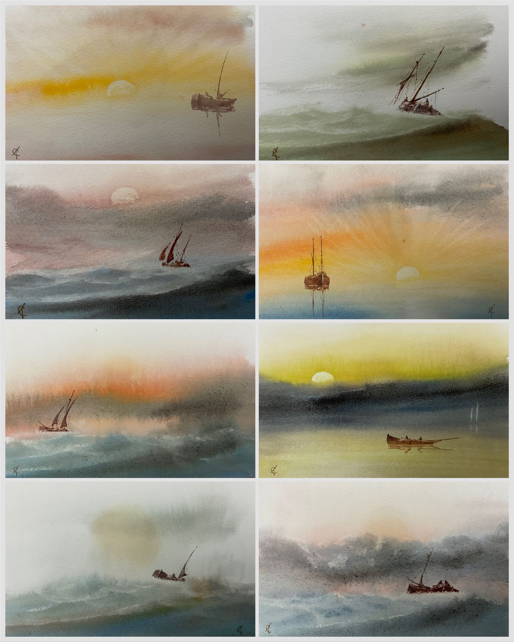 Trevor Castle (British 20th Century): Seascapes, folio collection of watercolours signed with monogram max 11.5cm x 16.5cm (approx. 30) (unframed)