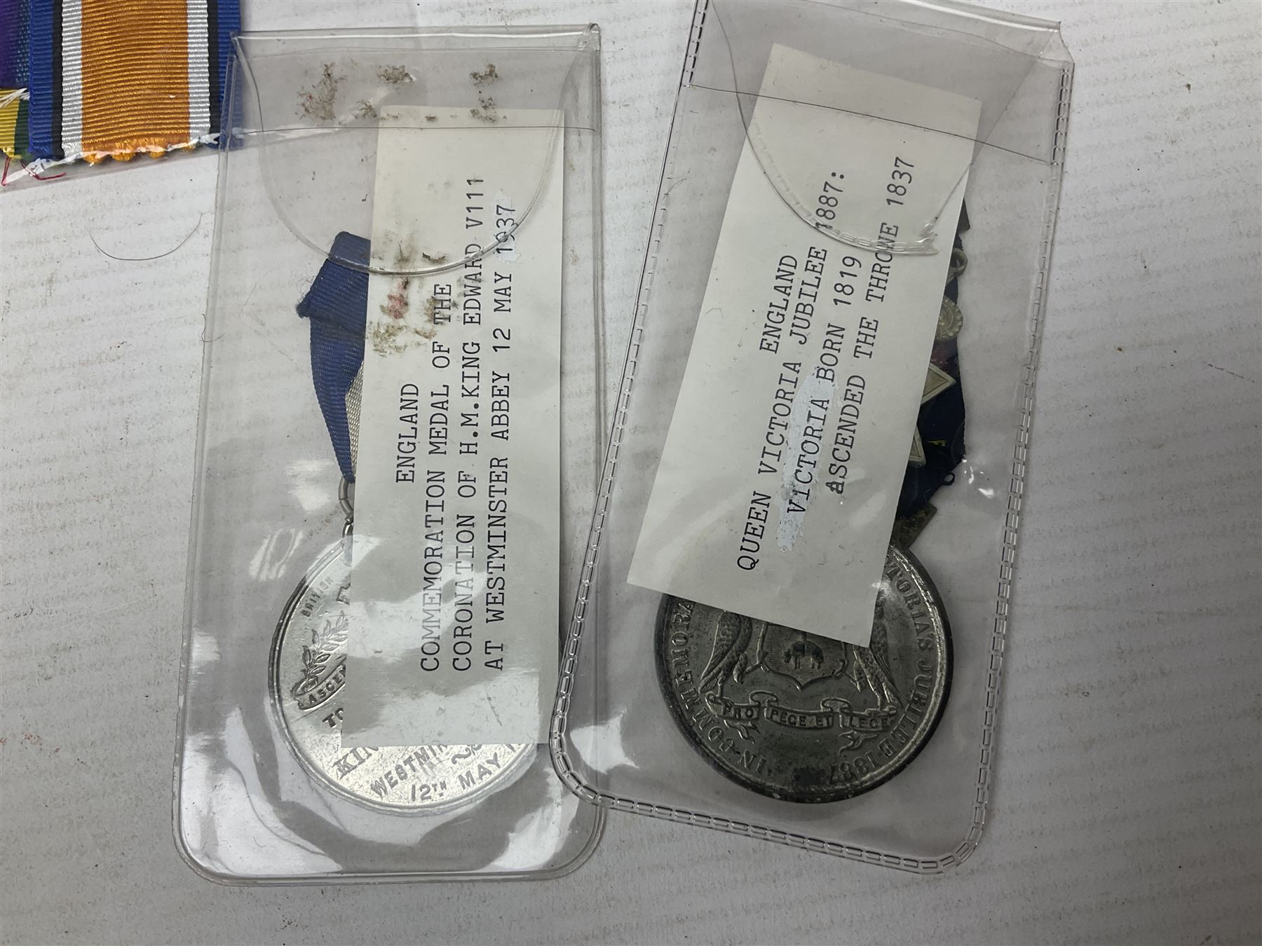 Japanese Order of the Sacred Treasure Medal (Zaihosho) in lacquered box; Norwegian Grunnlovsdag 1945 Medal with National Flag ribbon; three school attendance medals; four Royalty commemorative medals including both Victoria jubilees; quantity of medal ribbons and medal bars; medal issue boxes; badges; booklets etc