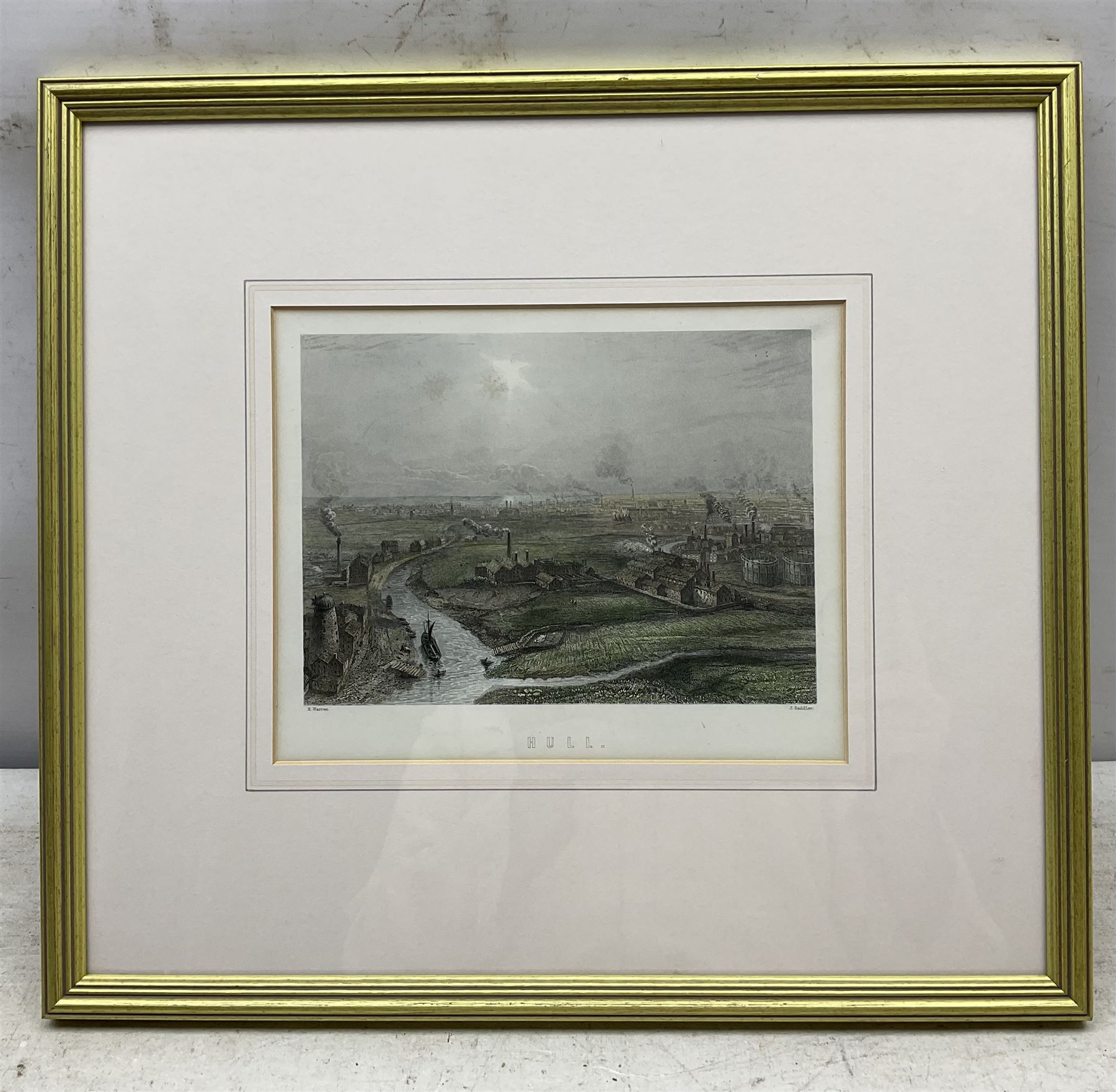 George Hawkins (British 1819-1852) after William Richardson (British fl.1842-1877): 'Whitby Abbey Church Yorkshire from the South West', lithograph with hand colour 30cm x 48cm; After Henry Warren (British 1794-1879): 'Leeds' 'Bradford' and 'Hull', set three engravings with hand colour 14cm x 19cm (4)