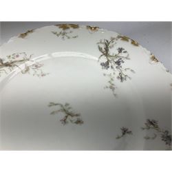 French Haviland Limoges part dinner service, decorated with floral sprays and gilding, to include two lidded tureens, thirteen plates, oval serving platter, etc, all stamped H & Co Made in France for James Green & Nephew (17) 