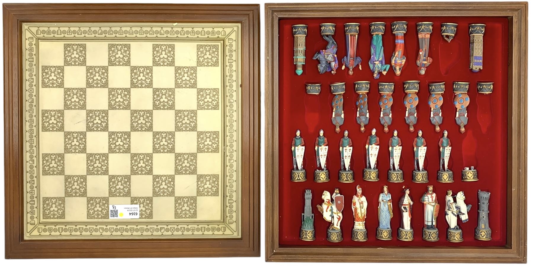Franklin Mint 'The Great Crusaders' 1989 chess set, with cabinet and ivory resin chess board, 56cm x 56cm, incomplete 